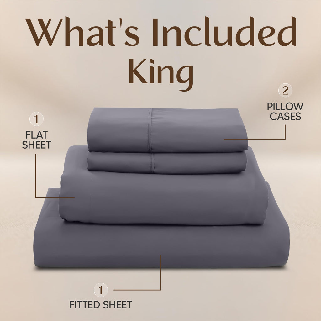 Utopia Bedding Queen Bed Sheets Set – 4 Piece Queen Size Sheets, Soft Breathable Microfiber, Deep Pocket, Fade & Wrinkle Resistant, 1 Flat Sheet 1 Fitted Sheet 2 Pillowcases – Oeko Tex, Grey