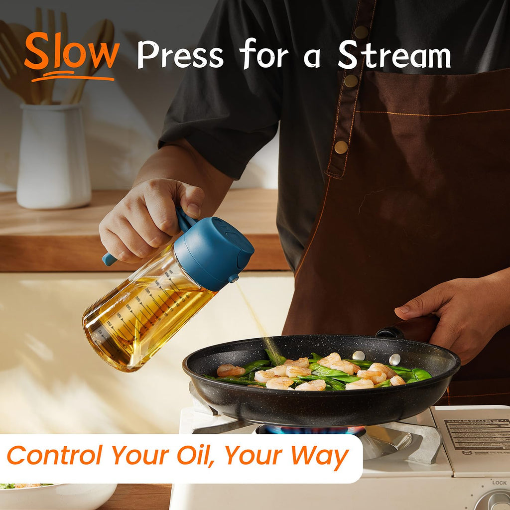 TrendPlain 470ml Olive Oil Spray Bottle for Kitchen Gadgets - 2 in 1 Olive Oil Dispenser Bottle and Air Fryer Accessories for Cooking, Salad and BBQ - Black