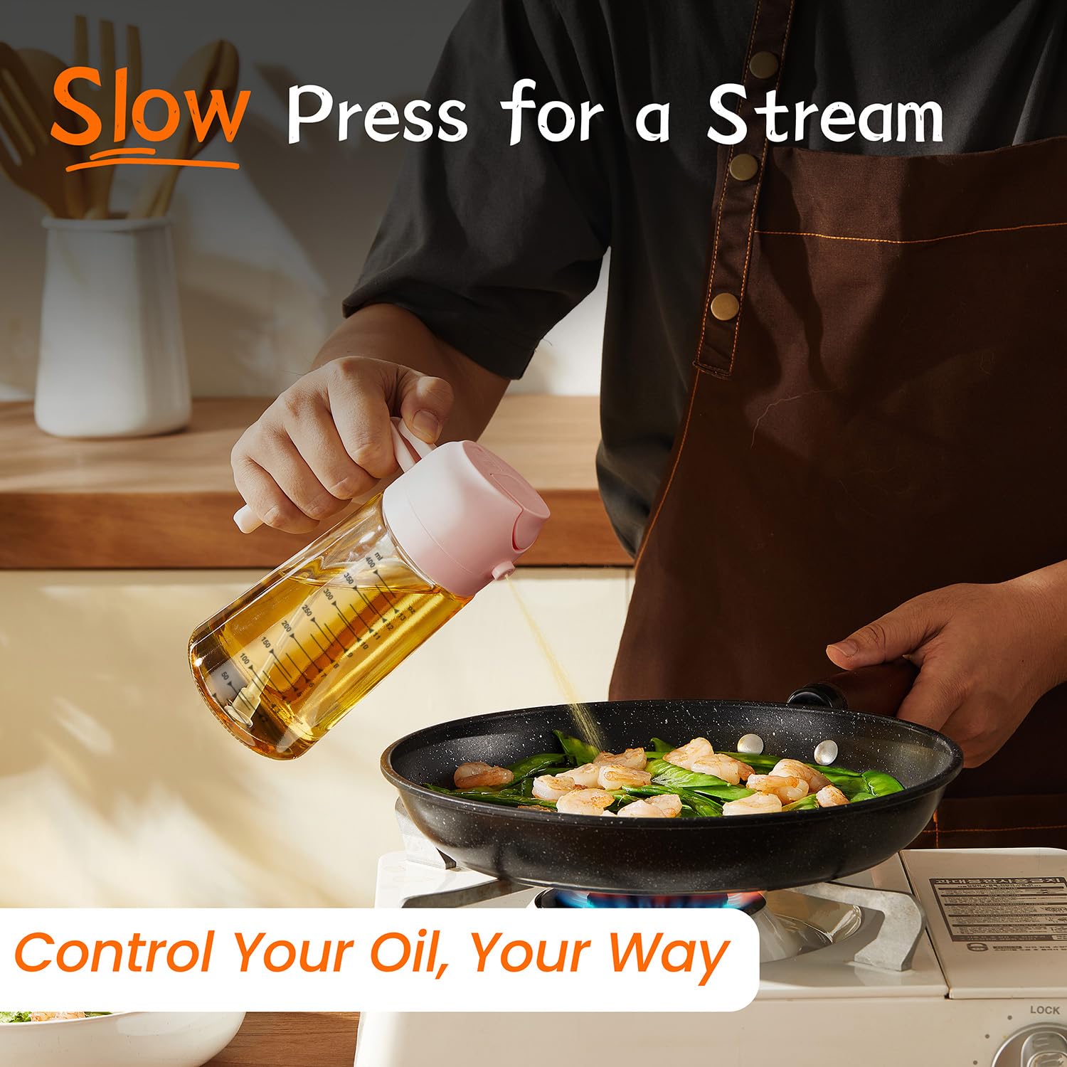 TrendPlain 470ml Olive Oil Spray Bottle for Kitchen Gadgets - 2 in 1 Olive Oil Dispenser Bottle and Air Fryer Accessories for Cooking, Salad and BBQ - Black
