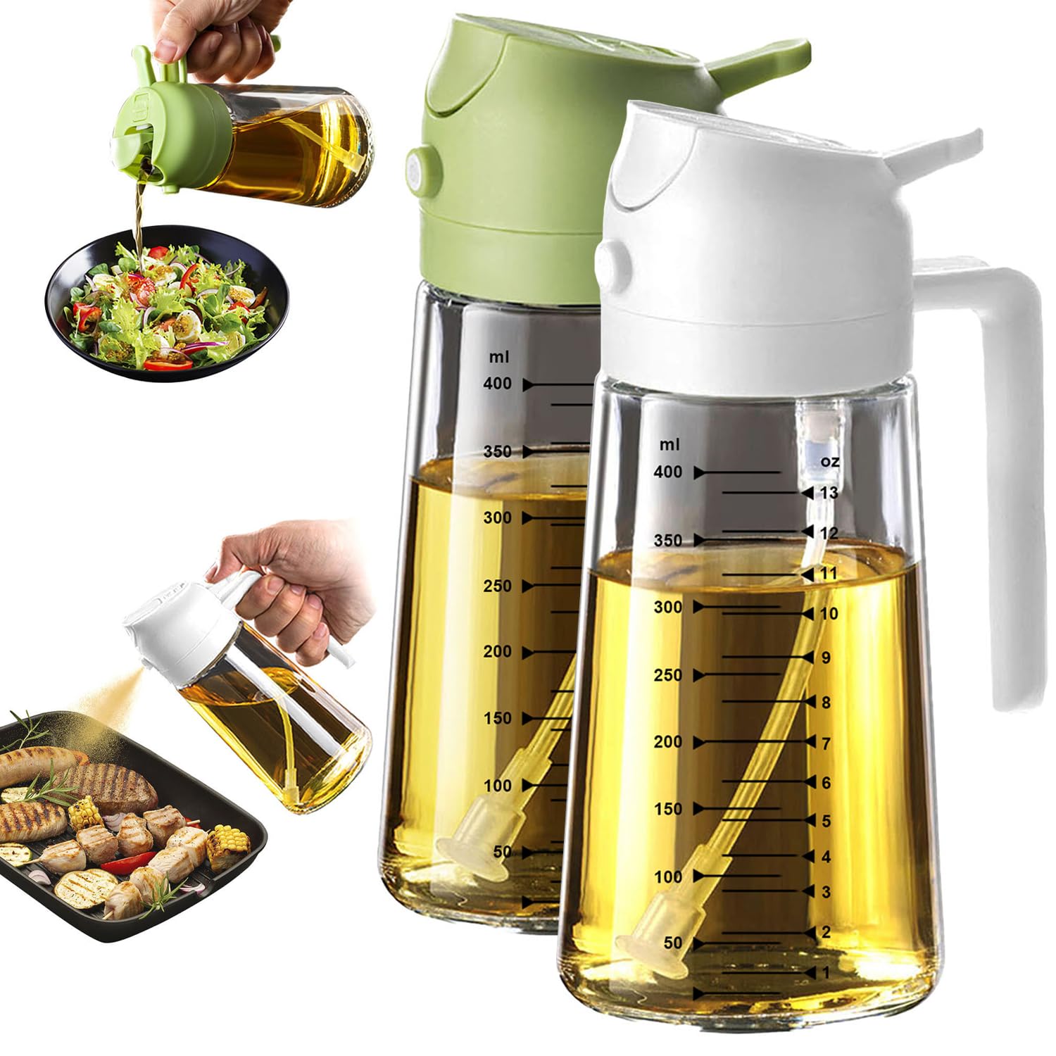 TrendPlain 470ml Olive Oil Spray Bottle for Kitchen Gadgets - 2 in 1 Olive Oil Dispenser Bottle and Air Fryer Accessories for Cooking, Salad and BBQ - Black