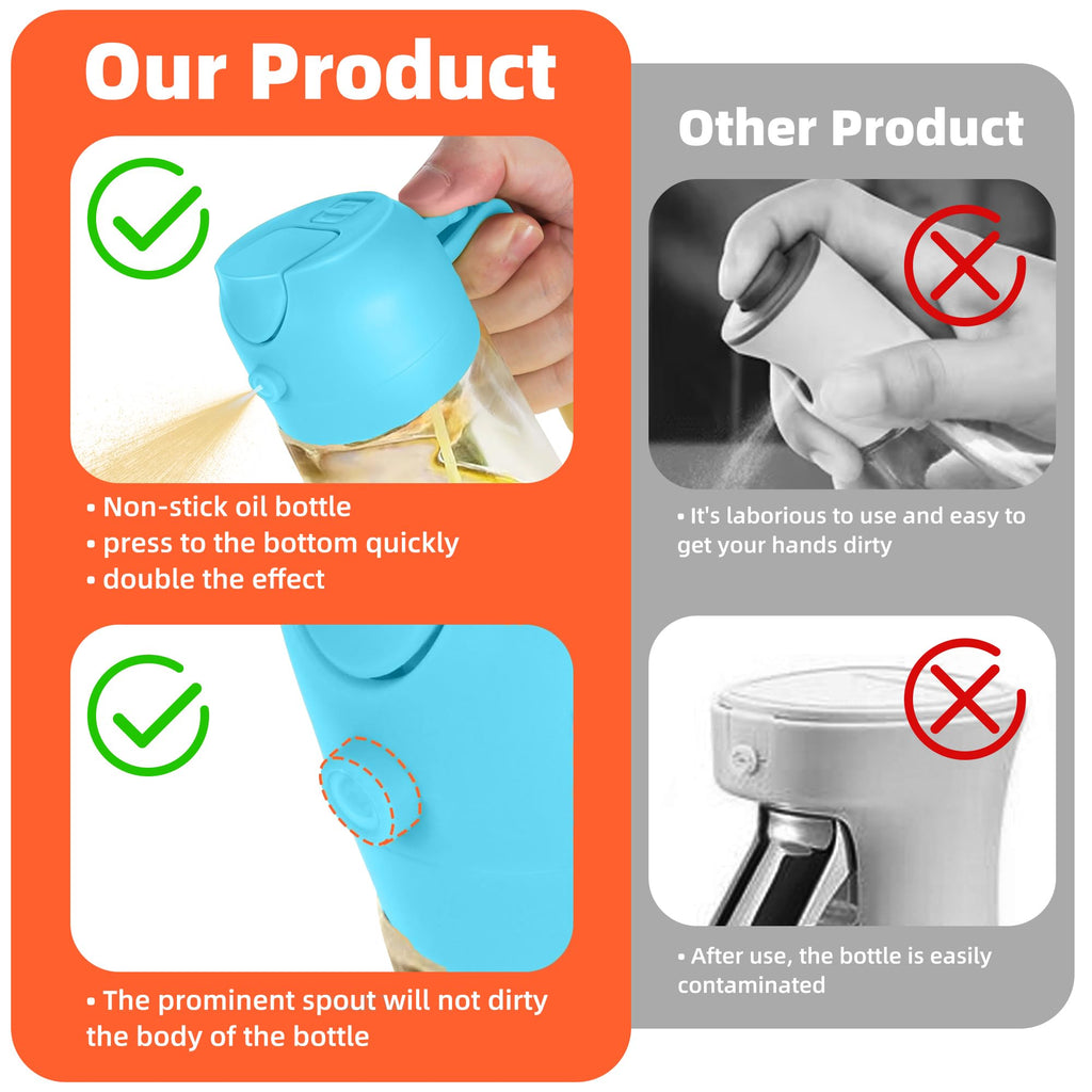 TrendPlain 470ml Olive Oil Spray Bottle for Kitchen Gadgets - 2 in 1 Olive Oil Dispenser Bottle and Air Fryer Accessories for Cooking, Salad and BBQ - Black
