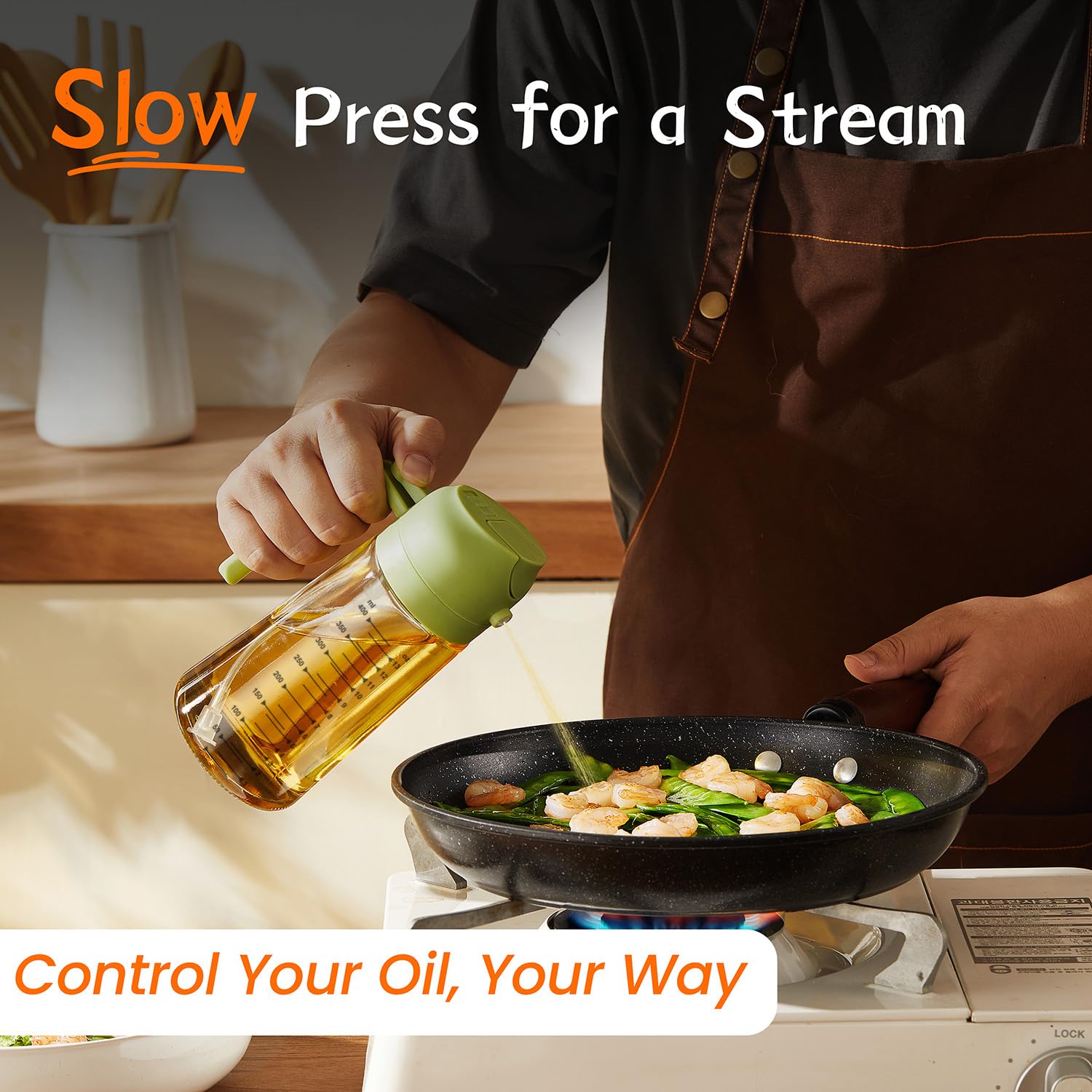 TrendPlain 470ml Olive Oil Spray Bottle for Kitchen Gadgets - 2 in 1 Olive Oil Dispenser Bottle and Air Fryer Accessories for Cooking, Salad and BBQ - Black