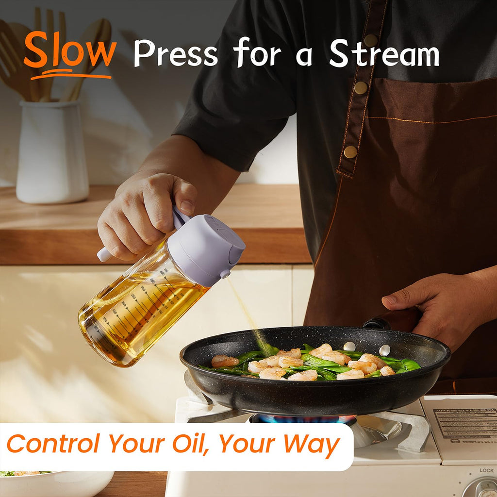 TrendPlain 470ml Olive Oil Spray Bottle for Kitchen Gadgets - 2 in 1 Olive Oil Dispenser Bottle and Air Fryer Accessories for Cooking, Salad and BBQ - Black