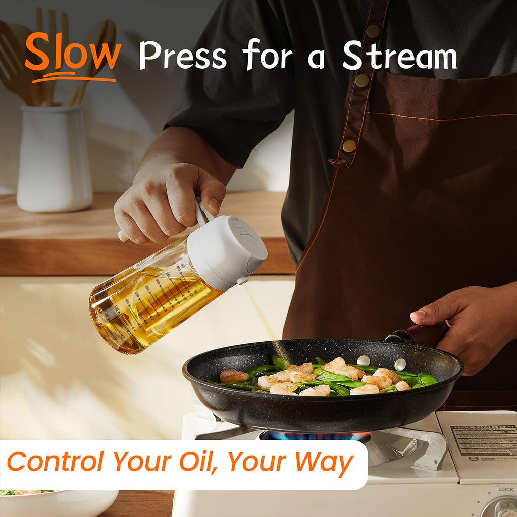 TrendPlain 470ml Olive Oil Spray Bottle for Kitchen Gadgets - 2 in 1 Olive Oil Dispenser Bottle and Air Fryer Accessories for Cooking, Salad and BBQ - Black