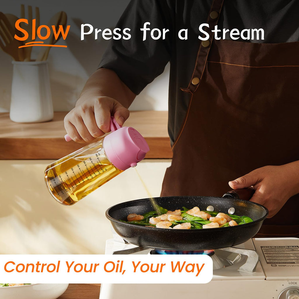 TrendPlain 470ml Olive Oil Spray Bottle for Kitchen Gadgets - 2 in 1 Olive Oil Dispenser Bottle and Air Fryer Accessories for Cooking, Salad and BBQ - Black
