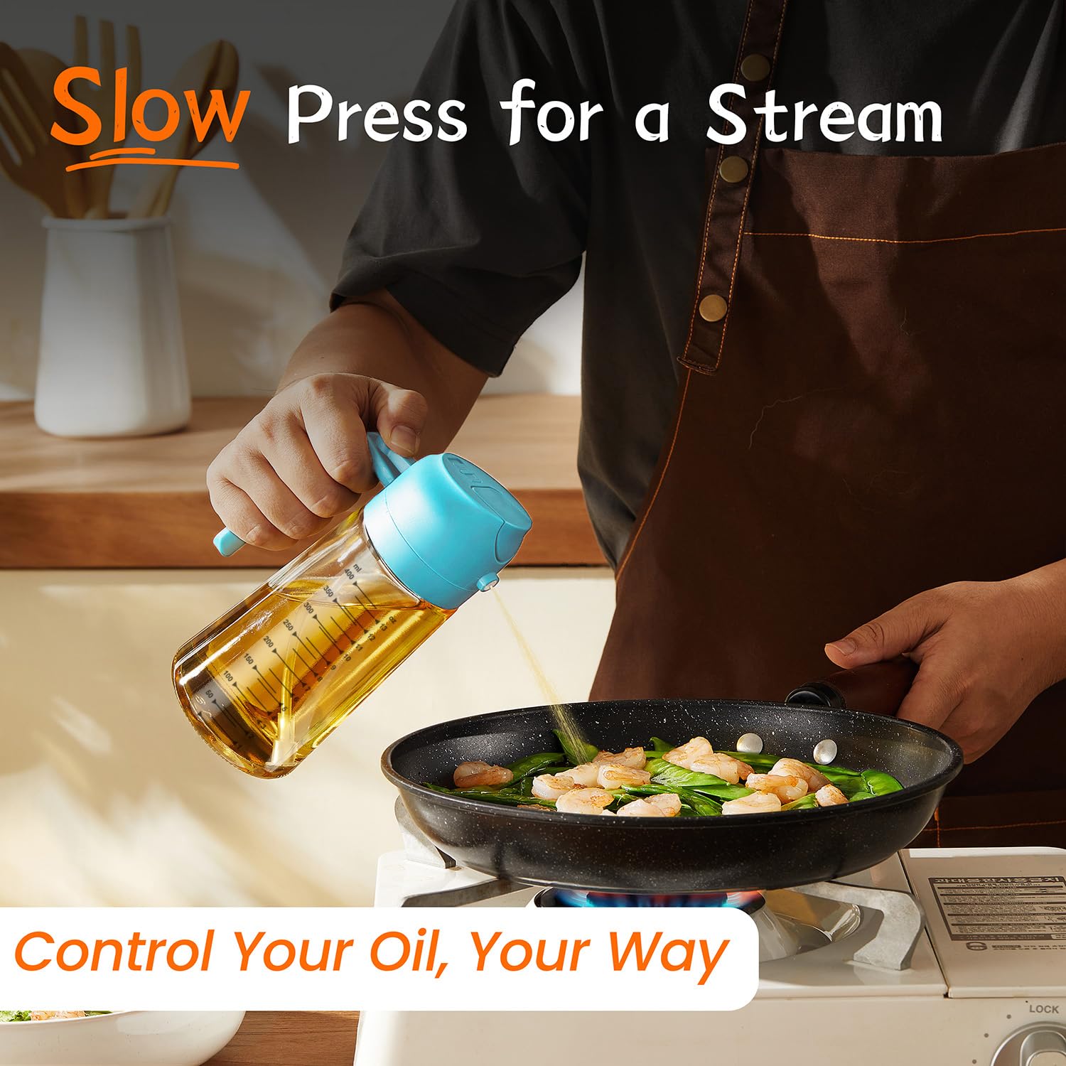 TrendPlain 470ml Olive Oil Spray Bottle for Kitchen Gadgets - 2 in 1 Olive Oil Dispenser Bottle and Air Fryer Accessories for Cooking, Salad and BBQ - Black