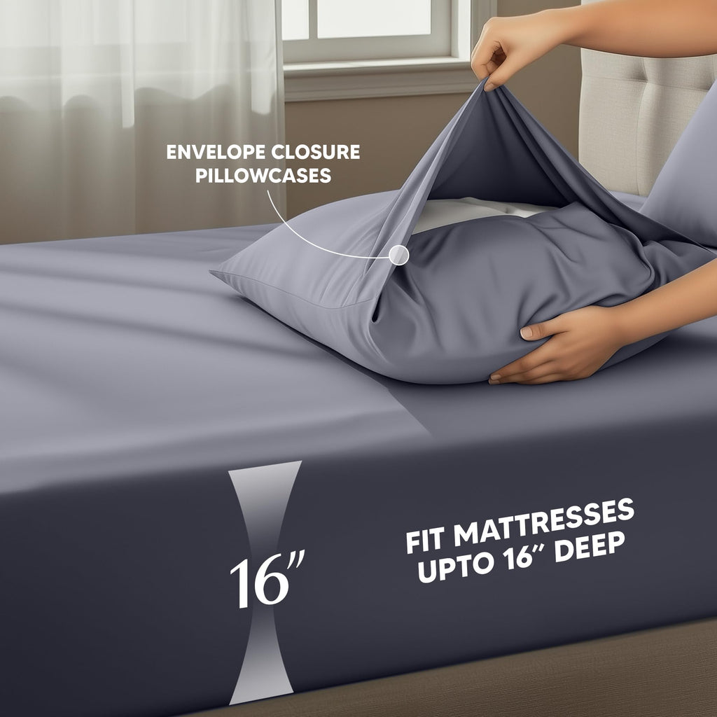Utopia Bedding Queen Bed Sheets Set – 4 Piece Queen Size Sheets, Soft Breathable Microfiber, Deep Pocket, Fade & Wrinkle Resistant, 1 Flat Sheet 1 Fitted Sheet 2 Pillowcases – Oeko Tex, Grey