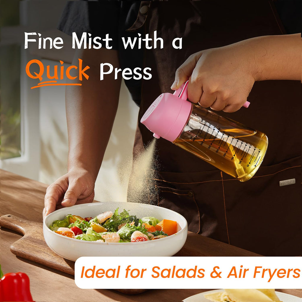 TrendPlain 470ml Olive Oil Spray Bottle for Kitchen Gadgets - 2 in 1 Olive Oil Dispenser Bottle and Air Fryer Accessories for Cooking, Salad and BBQ - Black