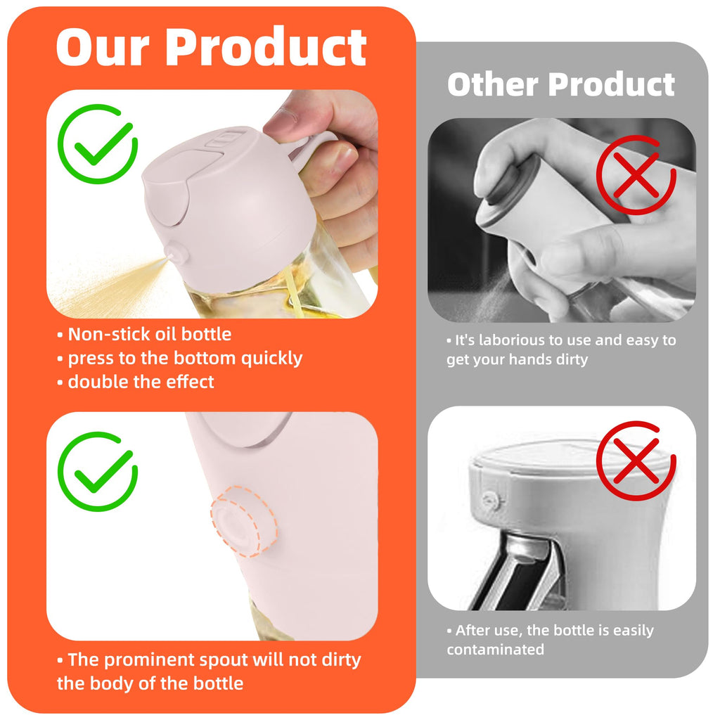 TrendPlain 470ml Olive Oil Spray Bottle for Kitchen Gadgets - 2 in 1 Olive Oil Dispenser Bottle and Air Fryer Accessories for Cooking, Salad and BBQ - Black