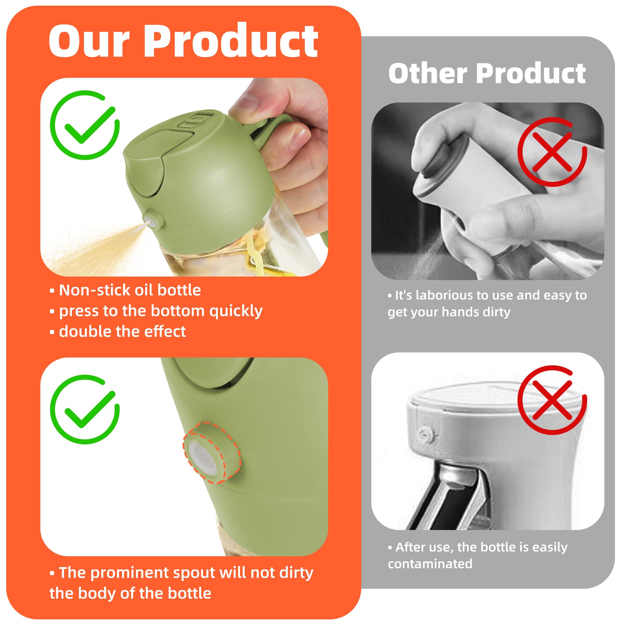 TrendPlain 470ml Olive Oil Spray Bottle for Kitchen Gadgets - 2 in 1 Olive Oil Dispenser Bottle and Air Fryer Accessories for Cooking, Salad and BBQ - Black