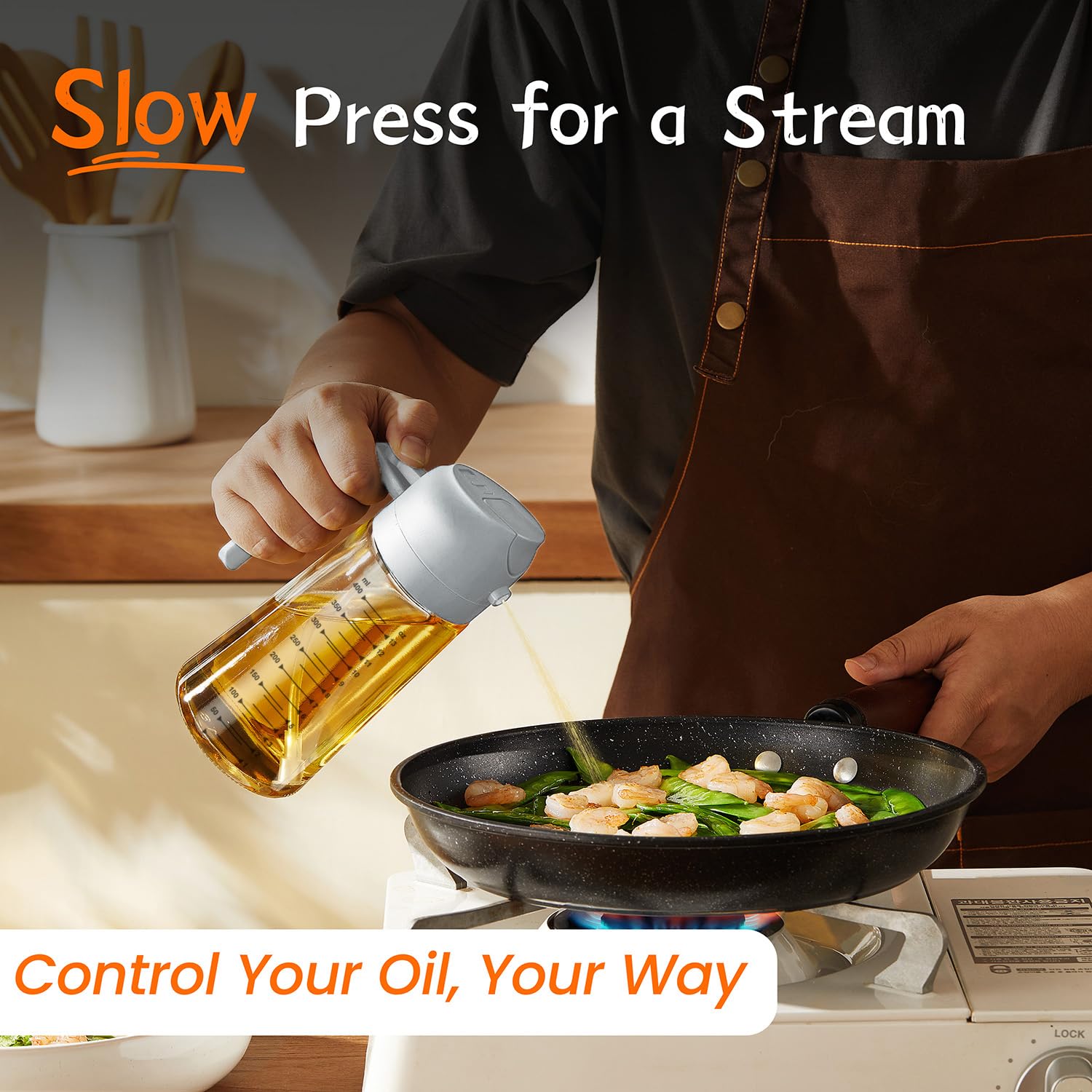 TrendPlain 470ml Olive Oil Spray Bottle for Kitchen Gadgets - 2 in 1 Olive Oil Dispenser Bottle and Air Fryer Accessories for Cooking, Salad and BBQ - Black