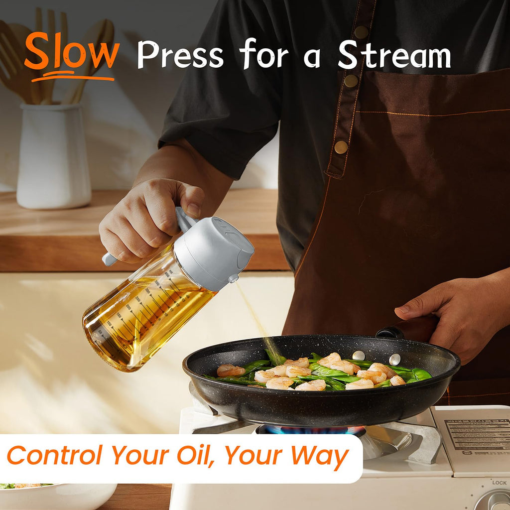 TrendPlain 470ml Olive Oil Spray Bottle for Kitchen Gadgets - 2 in 1 Olive Oil Dispenser Bottle and Air Fryer Accessories for Cooking, Salad and BBQ - Black