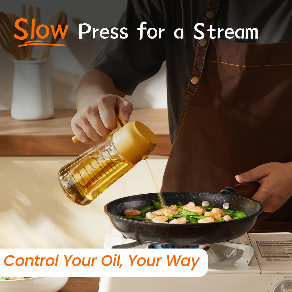 TrendPlain 470ml Olive Oil Spray Bottle for Kitchen Gadgets - 2 in 1 Olive Oil Dispenser Bottle and Air Fryer Accessories for Cooking, Salad and BBQ - Black