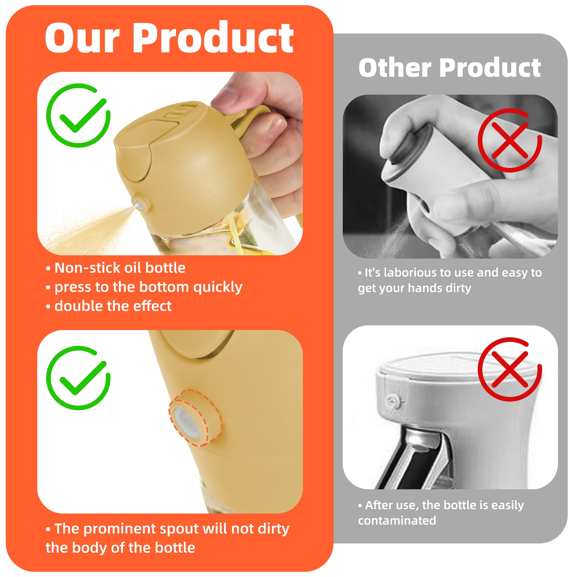 TrendPlain 470ml Olive Oil Spray Bottle for Kitchen Gadgets - 2 in 1 Olive Oil Dispenser Bottle and Air Fryer Accessories for Cooking, Salad and BBQ - Black