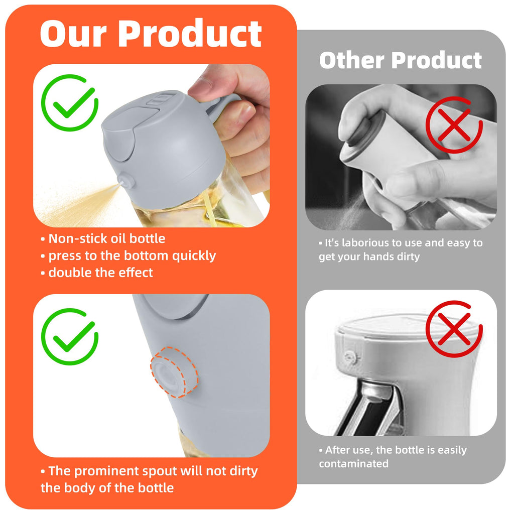 TrendPlain 470ml Olive Oil Spray Bottle for Kitchen Gadgets - 2 in 1 Olive Oil Dispenser Bottle and Air Fryer Accessories for Cooking, Salad and BBQ - Black