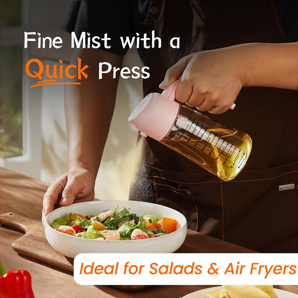 TrendPlain 470ml Olive Oil Spray Bottle for Kitchen Gadgets - 2 in 1 Olive Oil Dispenser Bottle and Air Fryer Accessories for Cooking, Salad and BBQ - Black