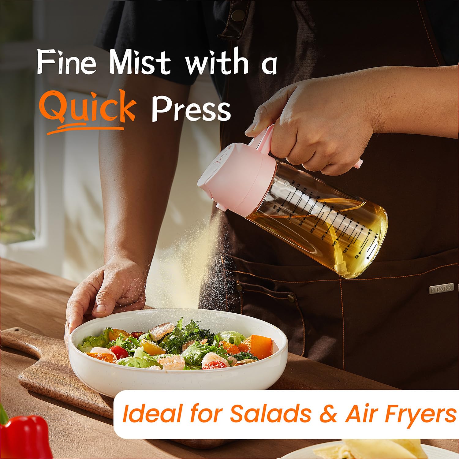 TrendPlain 470ml Olive Oil Spray Bottle for Kitchen Gadgets - 2 in 1 Olive Oil Dispenser Bottle and Air Fryer Accessories for Cooking, Salad and BBQ - Black
