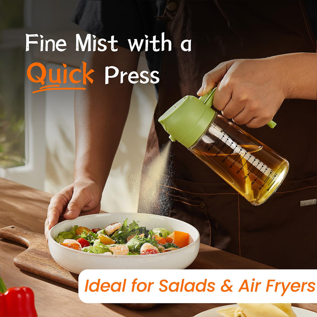 TrendPlain 470ml Olive Oil Spray Bottle for Kitchen Gadgets - 2 in 1 Olive Oil Dispenser Bottle and Air Fryer Accessories for Cooking, Salad and BBQ - Black