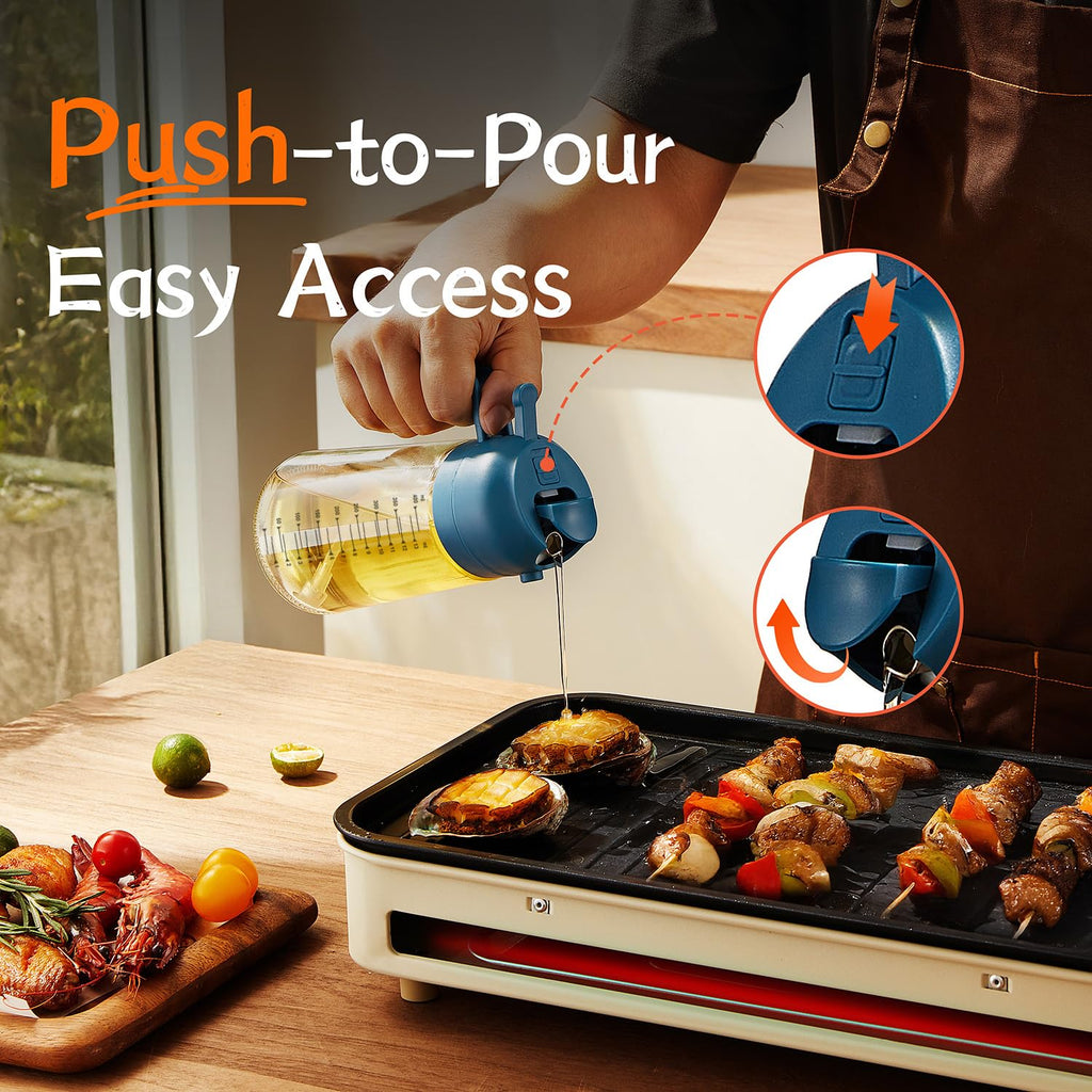 TrendPlain 470ml Olive Oil Spray Bottle for Kitchen Gadgets - 2 in 1 Olive Oil Dispenser Bottle and Air Fryer Accessories for Cooking, Salad and BBQ - Black