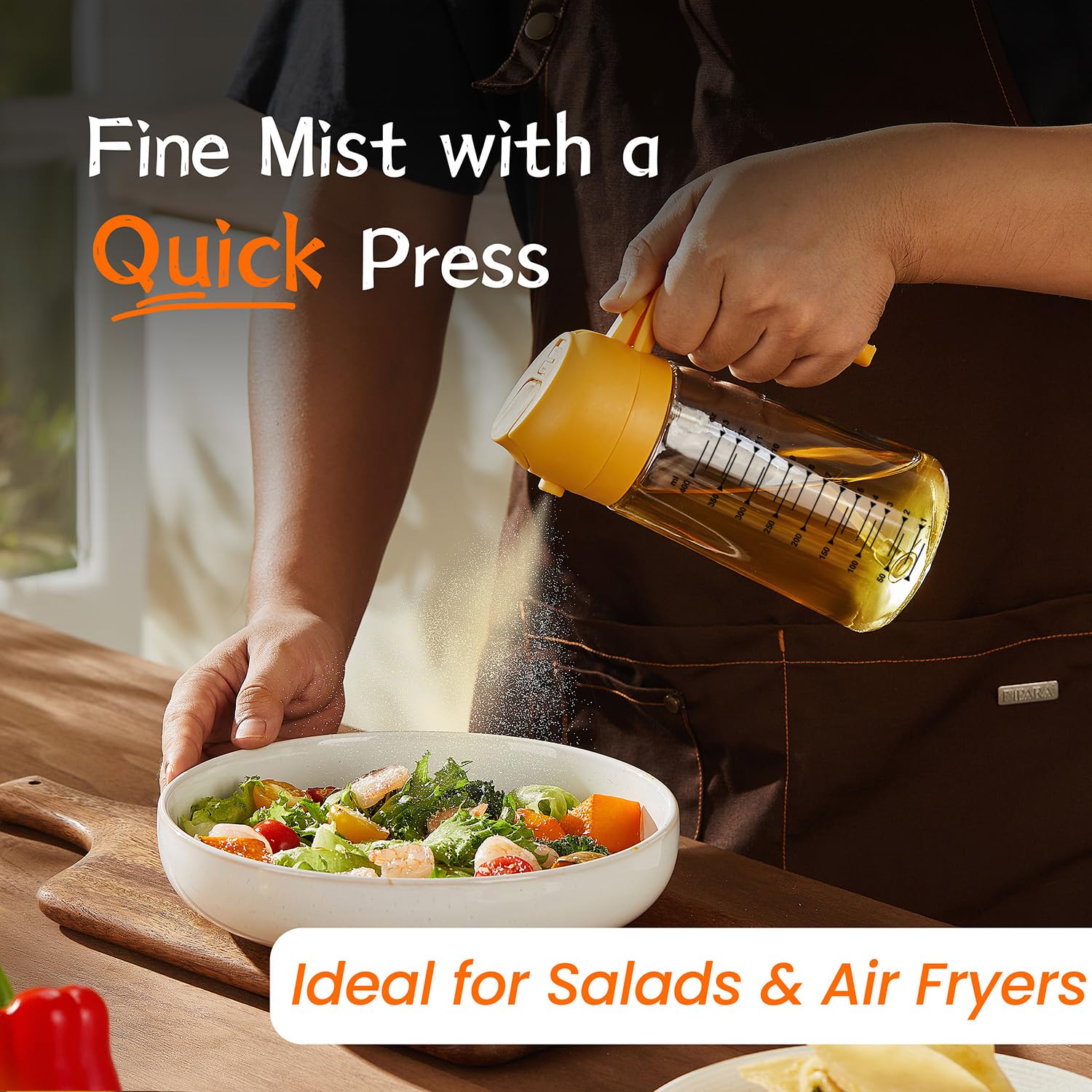 TrendPlain 470ml Olive Oil Spray Bottle for Kitchen Gadgets - 2 in 1 Olive Oil Dispenser Bottle and Air Fryer Accessories for Cooking, Salad and BBQ - Black