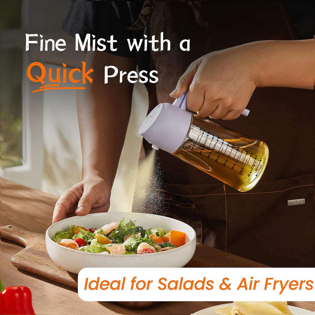 TrendPlain 470ml Olive Oil Spray Bottle for Kitchen Gadgets - 2 in 1 Olive Oil Dispenser Bottle and Air Fryer Accessories for Cooking, Salad and BBQ - Black