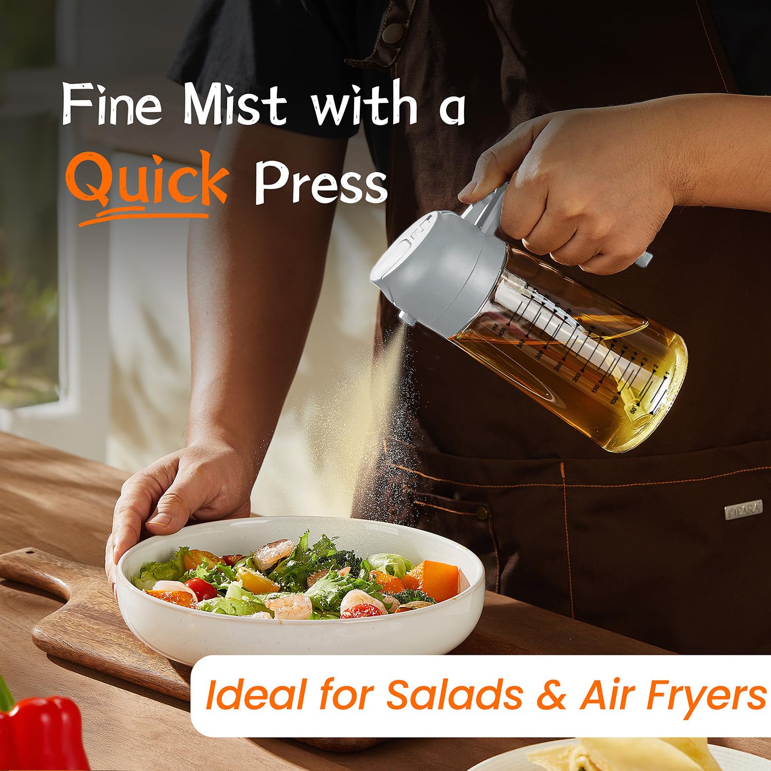 TrendPlain 470ml Olive Oil Spray Bottle for Kitchen Gadgets - 2 in 1 Olive Oil Dispenser Bottle and Air Fryer Accessories for Cooking, Salad and BBQ - Black