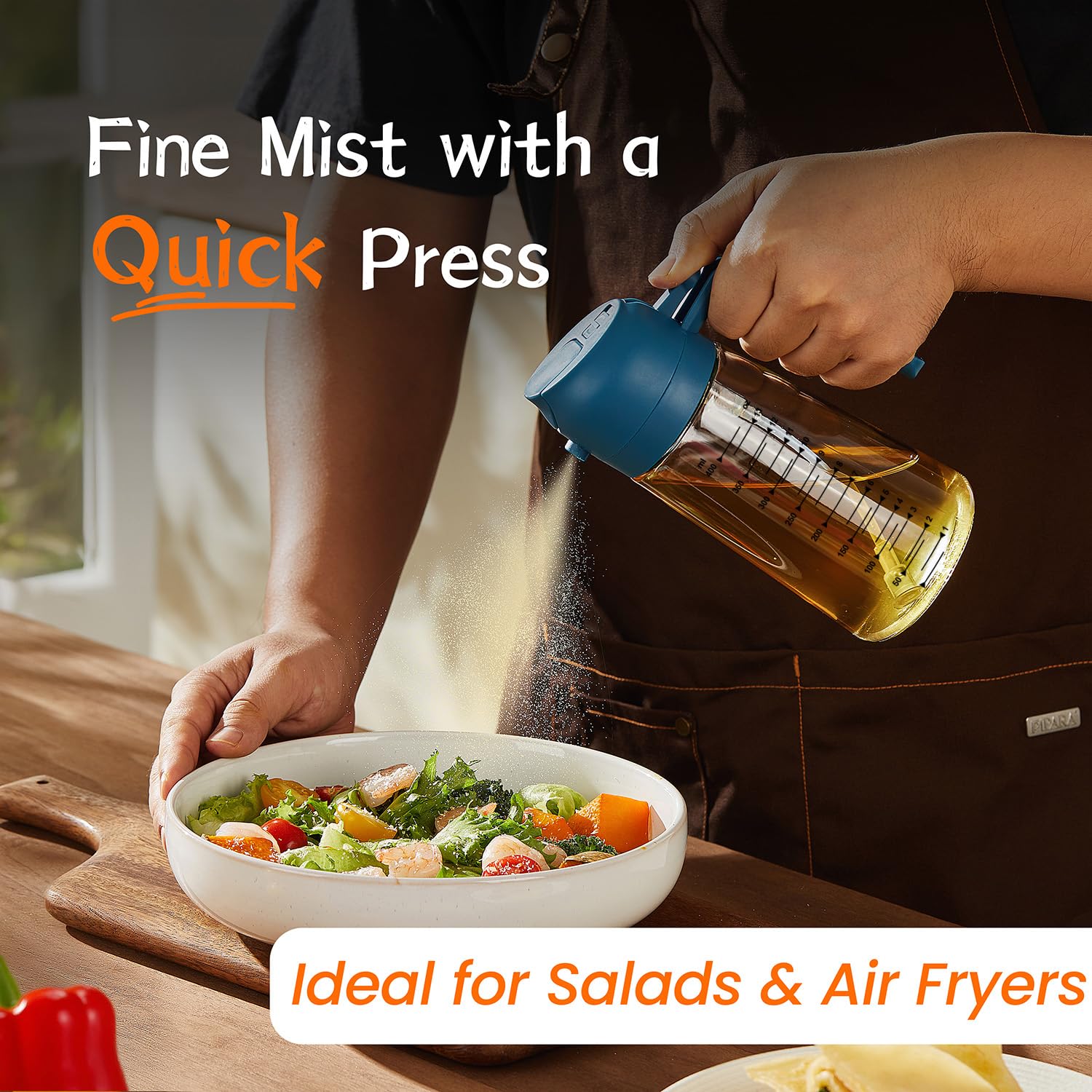TrendPlain 470ml Olive Oil Spray Bottle for Kitchen Gadgets - 2 in 1 Olive Oil Dispenser Bottle and Air Fryer Accessories for Cooking, Salad and BBQ - Black