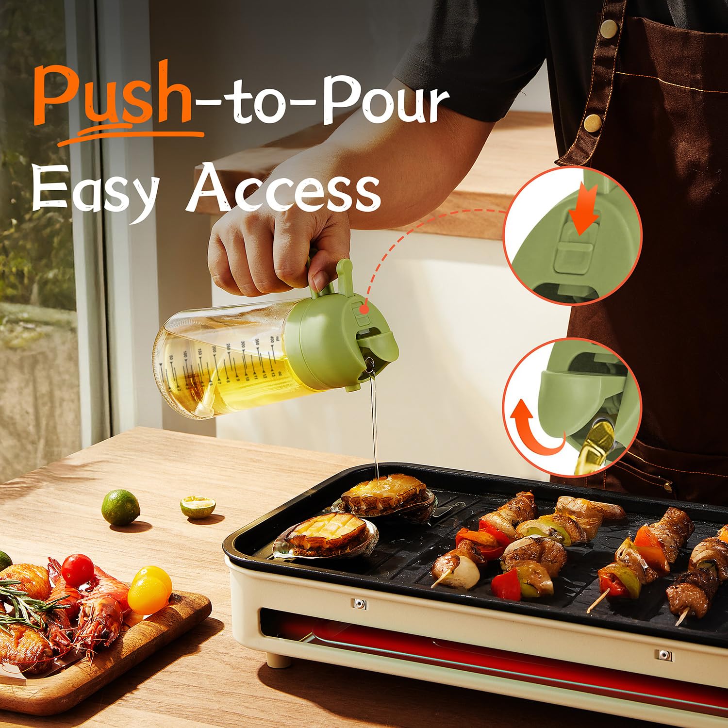 TrendPlain 470ml Olive Oil Spray Bottle for Kitchen Gadgets - 2 in 1 Olive Oil Dispenser Bottle and Air Fryer Accessories for Cooking, Salad and BBQ - Black