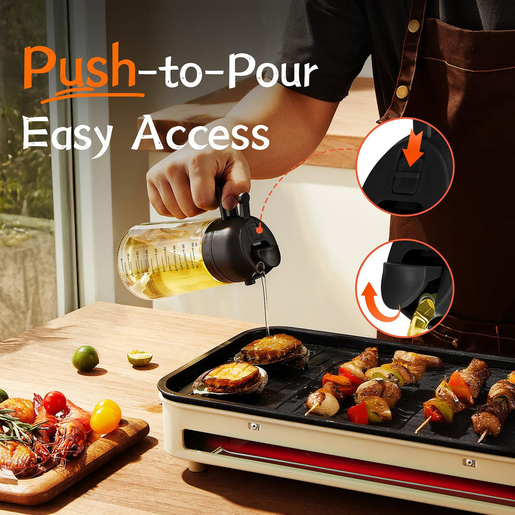 TrendPlain 470ml Olive Oil Spray Bottle for Kitchen Gadgets - 2 in 1 Olive Oil Dispenser Bottle and Air Fryer Accessories for Cooking, Salad and BBQ - Black