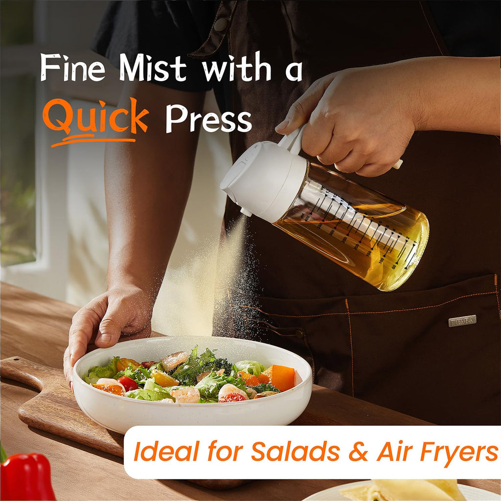TrendPlain 470ml Olive Oil Spray Bottle for Kitchen Gadgets - 2 in 1 Olive Oil Dispenser Bottle and Air Fryer Accessories for Cooking, Salad and BBQ - Black