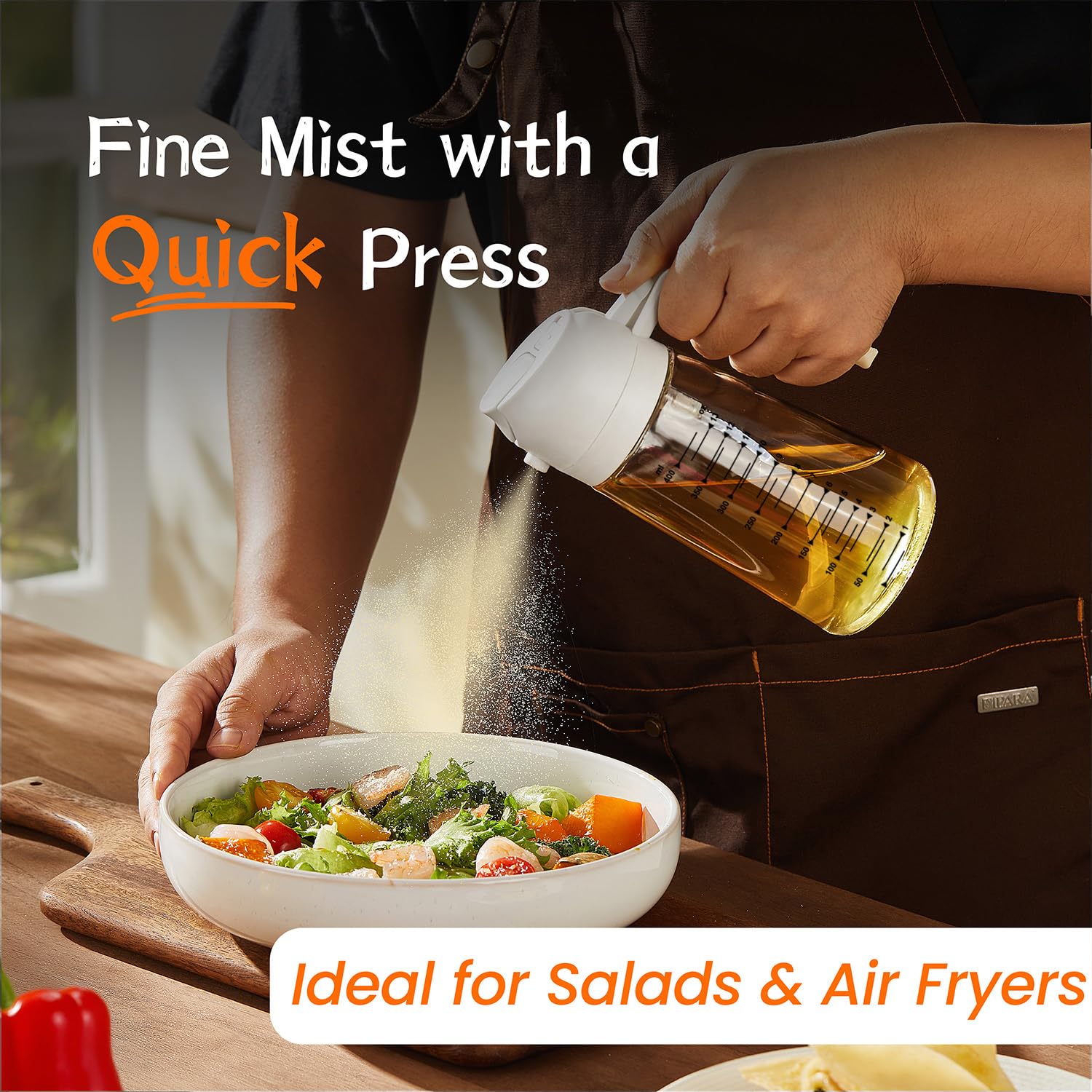 TrendPlain 470ml Olive Oil Spray Bottle for Kitchen Gadgets - 2 in 1 Olive Oil Dispenser Bottle and Air Fryer Accessories for Cooking, Salad and BBQ - Black