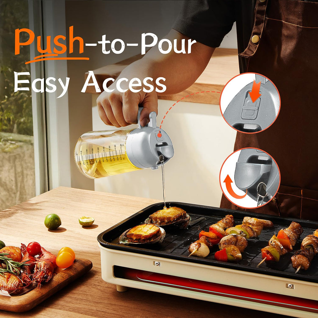 TrendPlain 470ml Olive Oil Spray Bottle for Kitchen Gadgets - 2 in 1 Olive Oil Dispenser Bottle and Air Fryer Accessories for Cooking, Salad and BBQ - Black