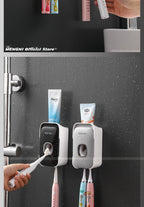 MENGNI Toothpaste Dispenser Wall-Mounted Bathroom Toothpaste Squeezer Punch-Free Toothbrush Holder Rack manual operation