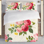 Pillowcase Quilt Cover 3-piece Bedding Beige Background Seamless Floral Pattern, Washable, Durable, Spring and Summer