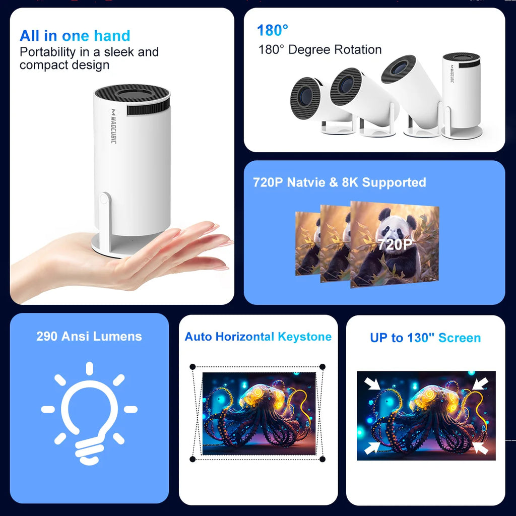 MAGCUBIC Projector HY300 PRO 4K Android 14 Dual Wifi6 290ANSI Allwinner H726 BT5.4 1080P 1280*720P Home Cinema Outdoor Projetor
