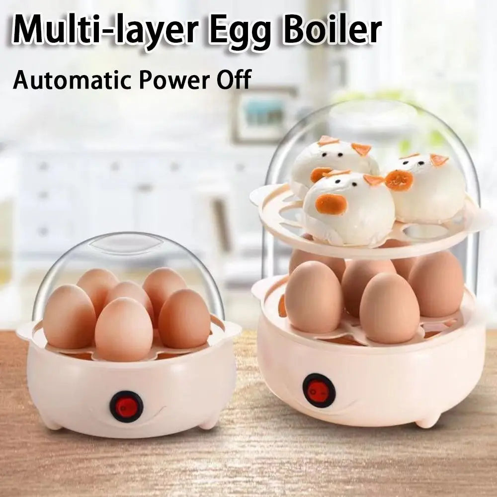 Portable Automatic Power Off Egg Boiler Multi-layer with Measuring Cup Breakfast Machine Mini Egg Steamer for Home Dormitory