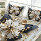 Three-dimensional White Embossed Butterfly Fitted Sheet Set 1 Fitted Sheet High-definition Printing for Home and Dormitory