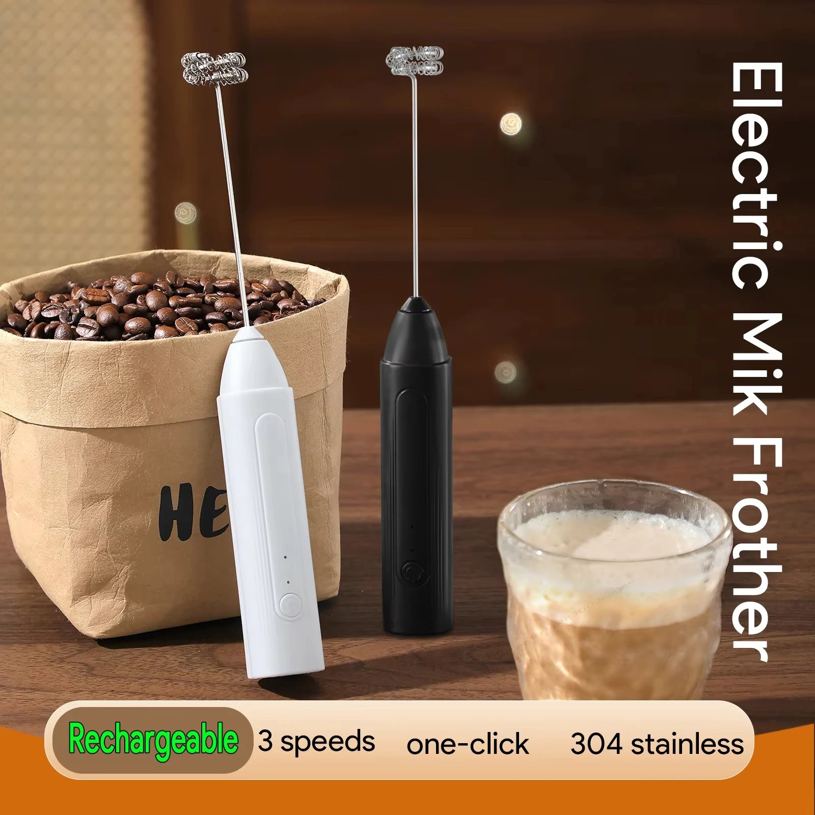 1tai electric milk frother 3-speed rechargeable beverage coffee machine jam machine portable egg beater kitchen food mixer