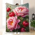 Lush Pink & Red Peony Throw Blanket: Vibrant Floral Pattern Romantic Elegant Cozy Home Decor