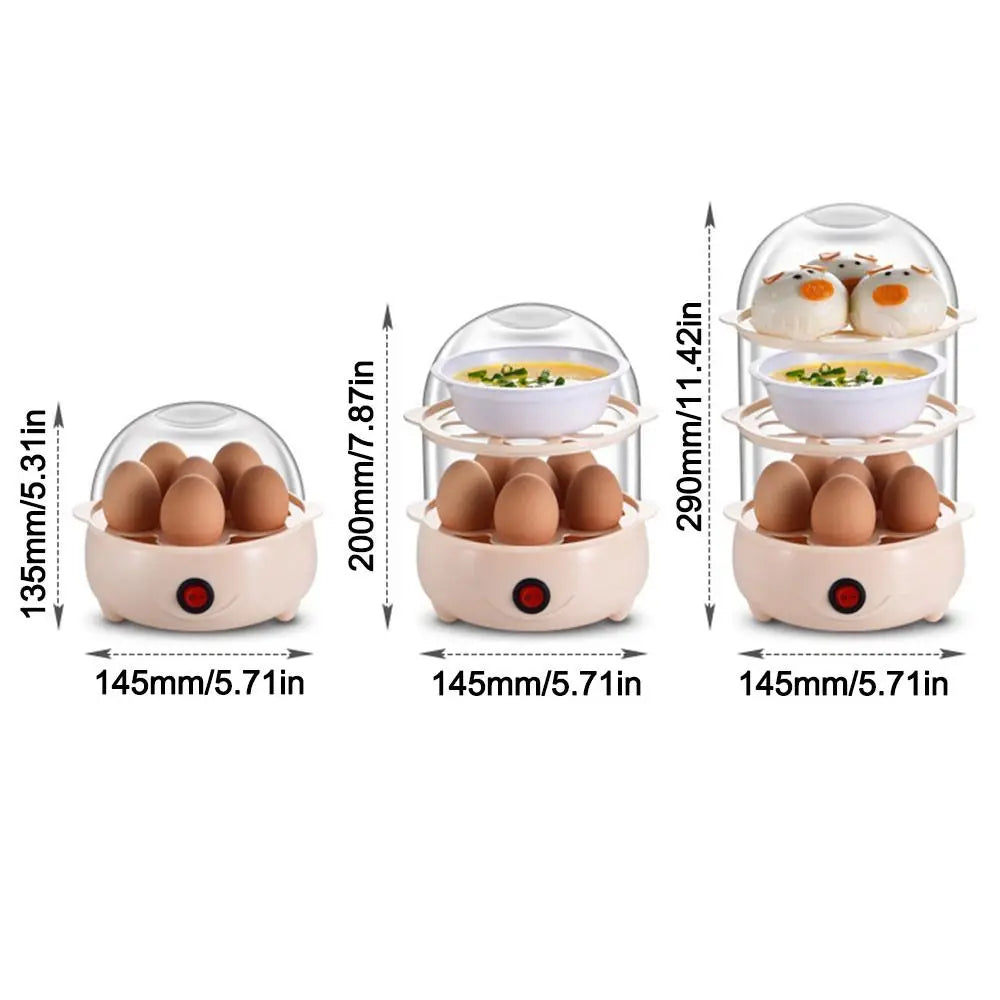 Portable Automatic Power Off Egg Boiler Multi-layer with Measuring Cup Breakfast Machine Mini Egg Steamer for Home Dormitory