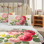 Pillowcase Quilt Cover 3-piece Bedding Beige Background Seamless Floral Pattern, Washable, Durable, Spring and Summer