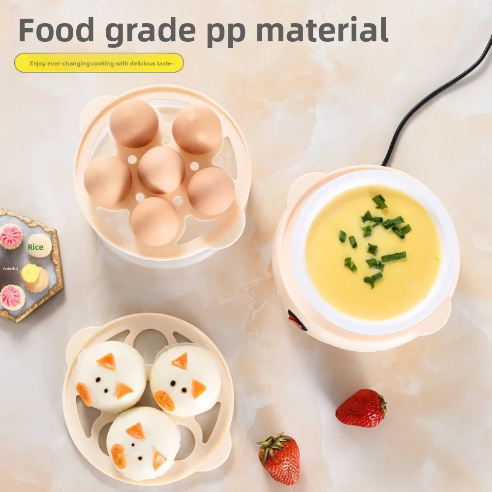 Portable Automatic Power Off Egg Boiler Multi-layer with Measuring Cup Breakfast Machine Mini Egg Steamer for Home Dormitory