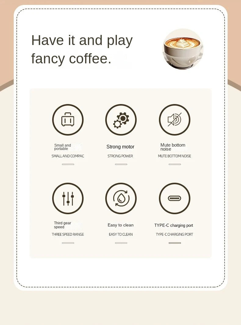1tai electric milk frother 3-speed rechargeable beverage coffee machine jam machine portable egg beater kitchen food mixer