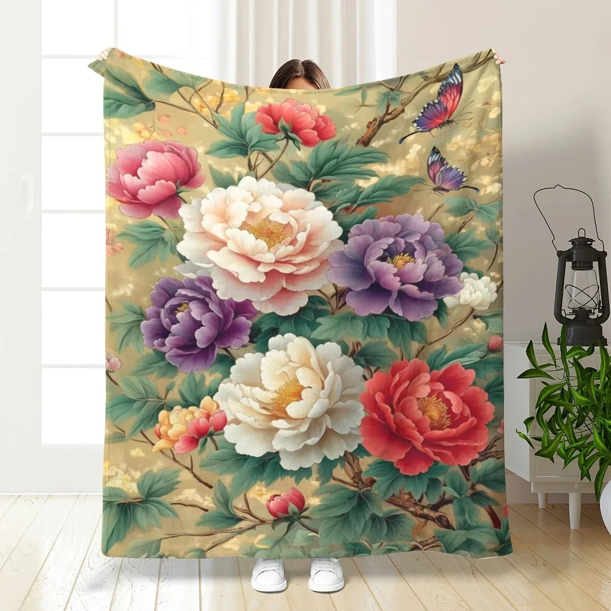 Lush Pink & Red Peony Throw Blanket: Vibrant Floral Pattern Romantic Elegant Cozy Home Decor