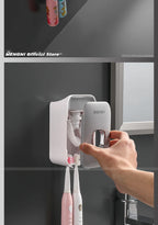 MENGNI Toothpaste Dispenser Wall-Mounted Bathroom Toothpaste Squeezer Punch-Free Toothbrush Holder Rack manual operation