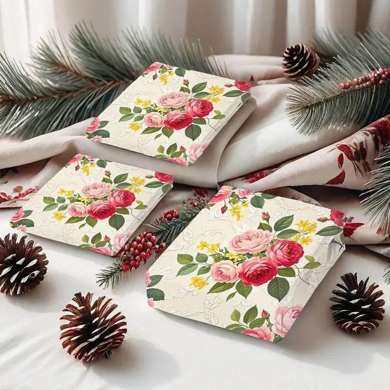 Pillowcase Quilt Cover 3-piece Bedding Beige Background Seamless Floral Pattern, Washable, Durable, Spring and Summer