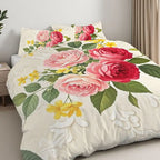 Pillowcase Quilt Cover 3-piece Bedding Beige Background Seamless Floral Pattern, Washable, Durable, Spring and Summer