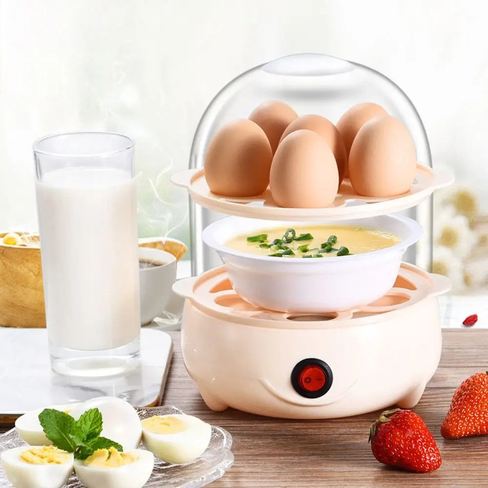 Portable Automatic Power Off Egg Boiler Multi-layer with Measuring Cup Breakfast Machine Mini Egg Steamer for Home Dormitory