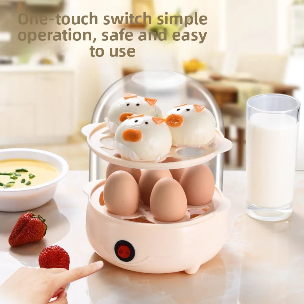 Portable Automatic Power Off Egg Boiler Multi-layer with Measuring Cup Breakfast Machine Mini Egg Steamer for Home Dormitory