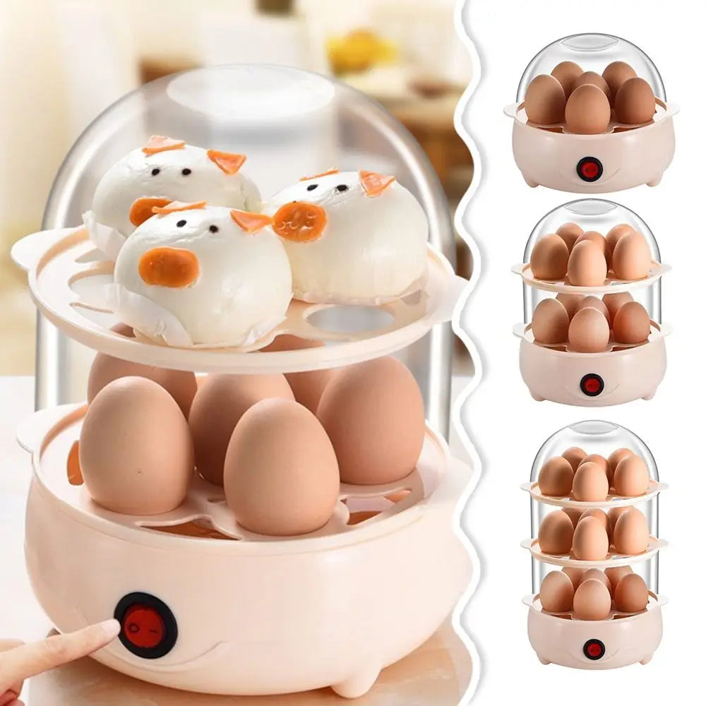 Portable Automatic Power Off Egg Boiler Multi-layer with Measuring Cup Breakfast Machine Mini Egg Steamer for Home Dormitory